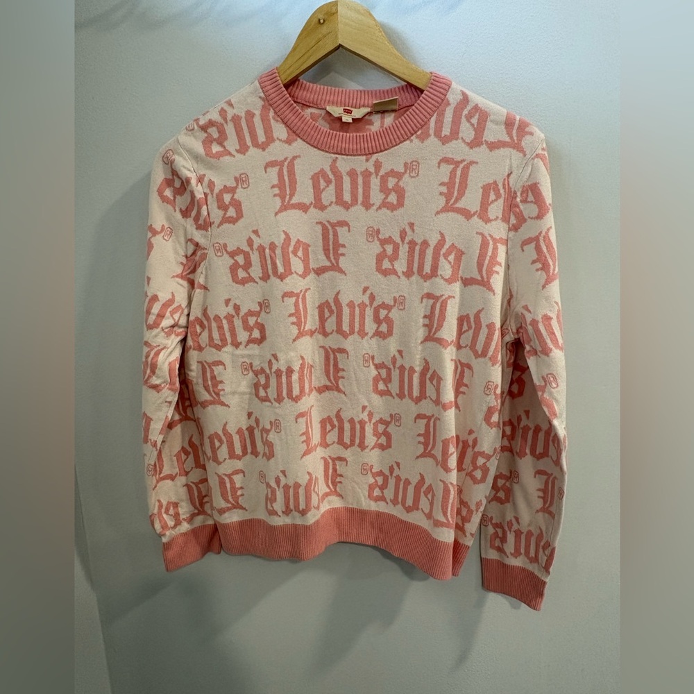 Levi's Pink & Cream Logo-Print Crewneck Sweater